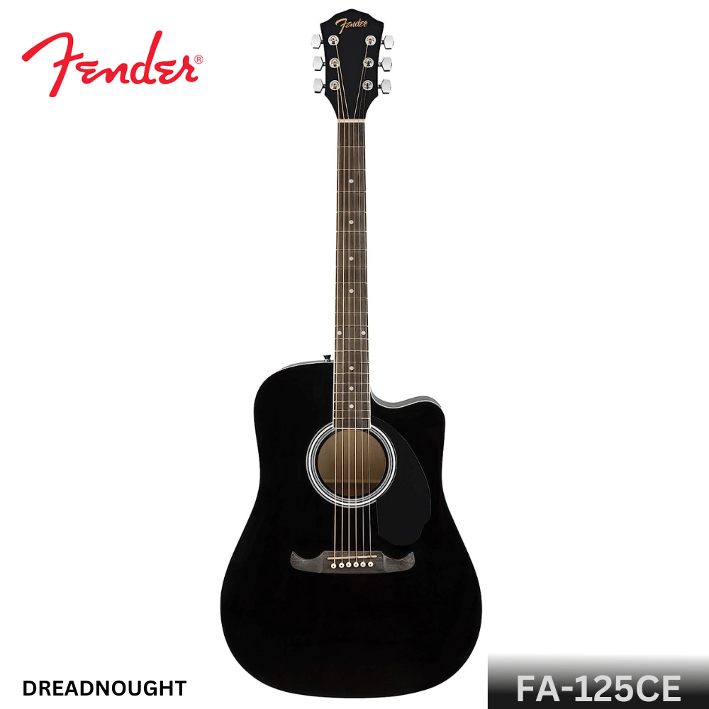 Fender FA-125CE Black Dreadnought Semi Acoustic Guitar - MusikWala