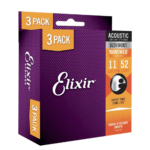 Elixir Strings Nanoweb 80/20 Bronze Acoustic Guitar String .011-.052 Custom Light 3-pack
