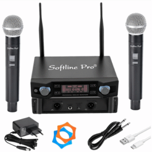 Softline Pro UHF Dual Wireless Microphone System – 30m Range, 8H Battery, XLR Output, Type-C Charging – Ideal for Singing, Karaoke, Churches & Live Shows (SP DUHF 300)
