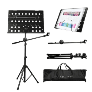 Softline Pro Foldable Music Stand, Portable Professional Notation Stand with Microphone Boom Arm and Carry Bag, 2 Steps Height Adjustable (SP 222)
